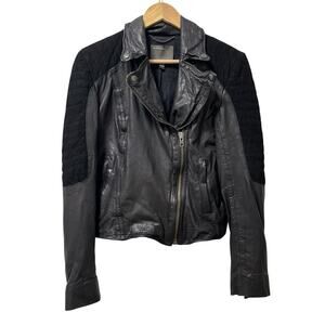 Muubaa Womens Lamb Leather Biker Motorcycle Jacket UK 10 US 6 Black Edgy Baddie‎